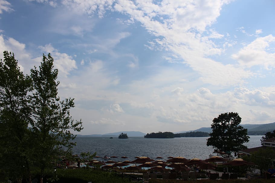 united states, bolton, the sagamore, lake george, clouds, blue sky, HD wallpaper