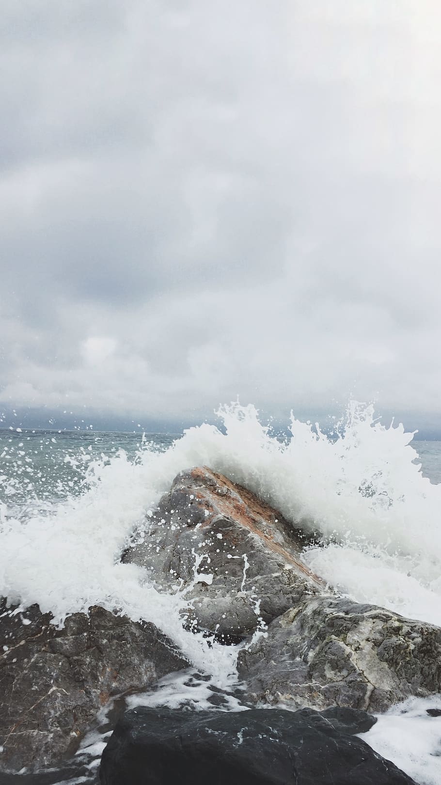 Person Taking Photo of Sea Waves and Gray Concrete Rock, beach HD wallpaper