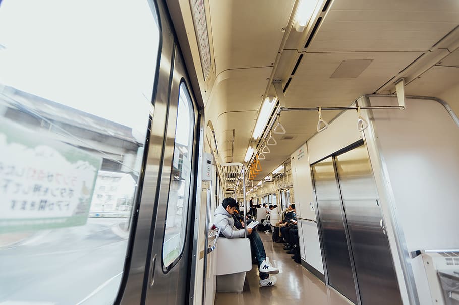 people inside train, person, human, clothing, apparel, transportation HD wallpaper