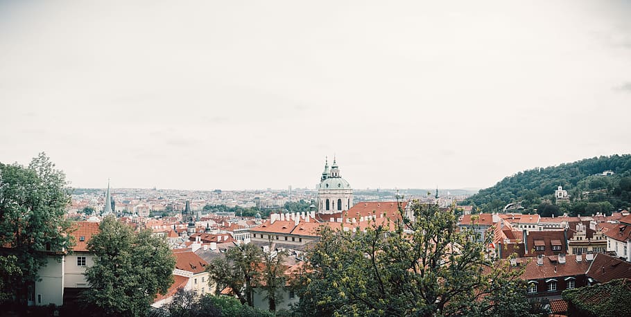 Panoramic Shot Of Town, buildings, city, daylight, prague, roof HD wallpaper