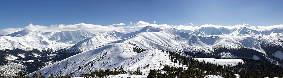 snow, panorama, winter, panoramic, mountain, ice, nature, landscape HD wallpaper