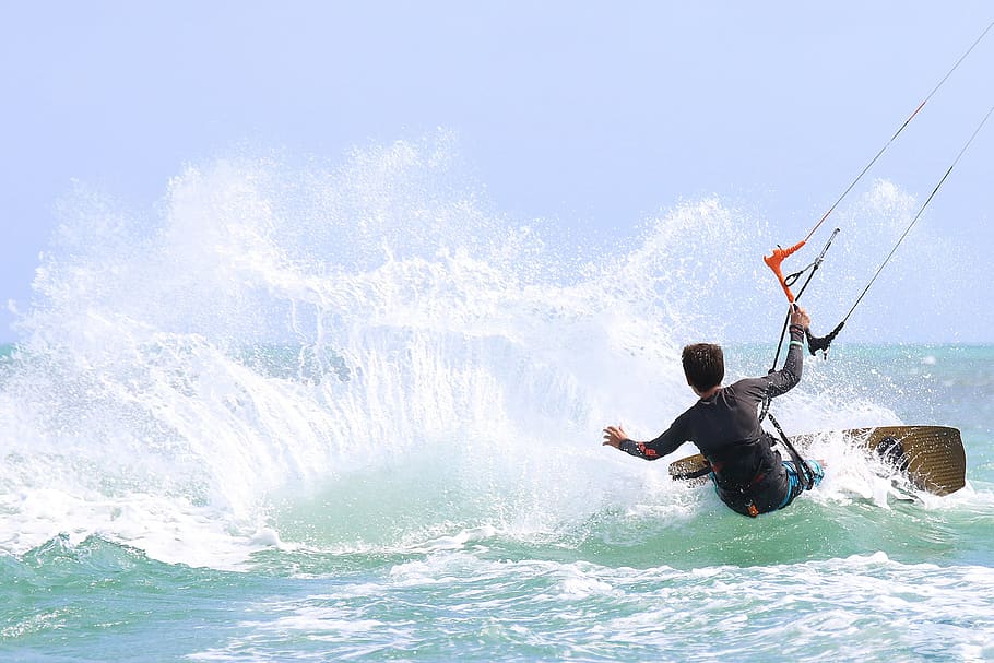 kite, surf, ocean, water, sea, wave, nature, beach, spray, splash HD wallpaper