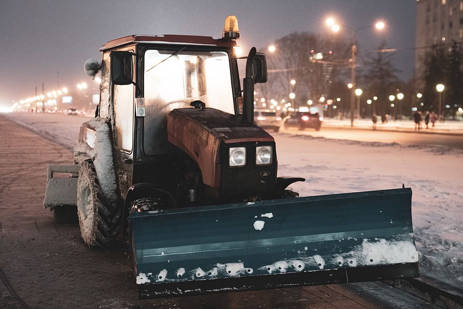tractor with snow blade, transportation, vehicle, person, human HD wallpaper