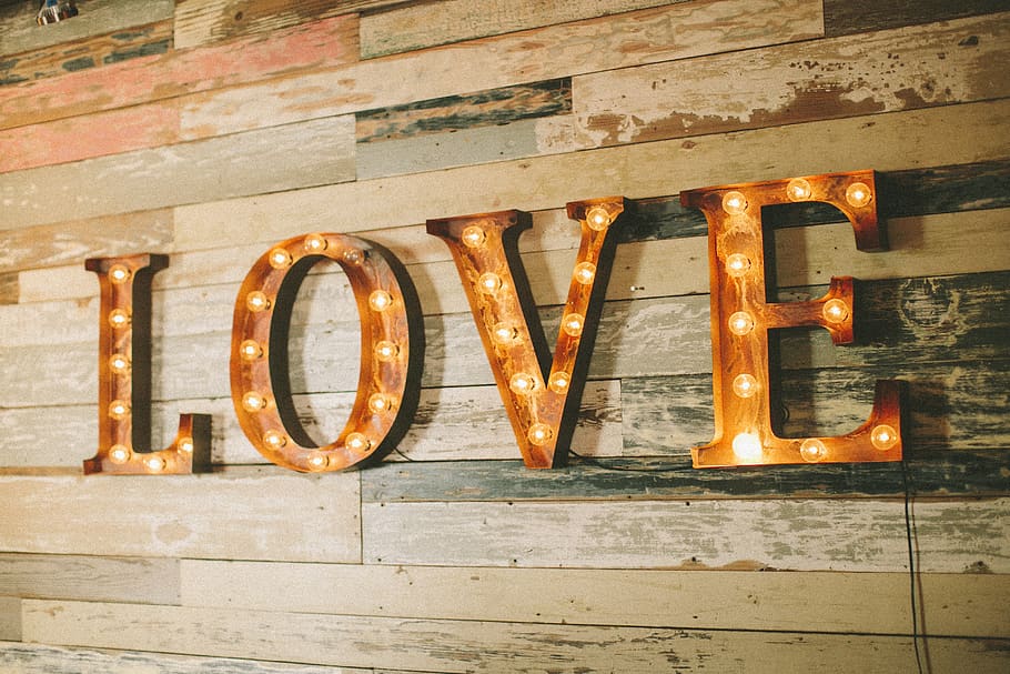 love marquee light, text, no people, wood - material, metal, communication HD wallpaper