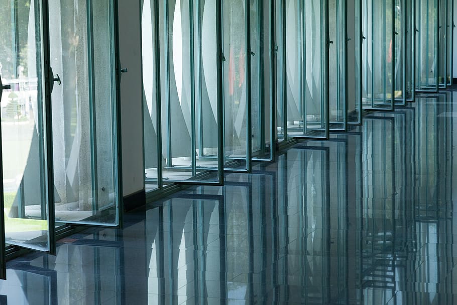 opened full-lite glass windows, glass - material, no people, architecture HD wallpaper