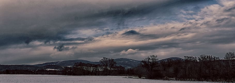 the clouds, forests, mountains, cloudy, winter, snow, cloud - sky HD wallpaper