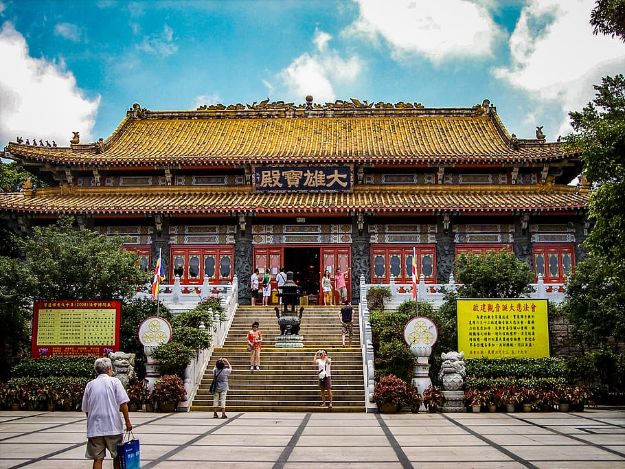 Chinese temple with stair, person, human, architecture, building HD wallpaper