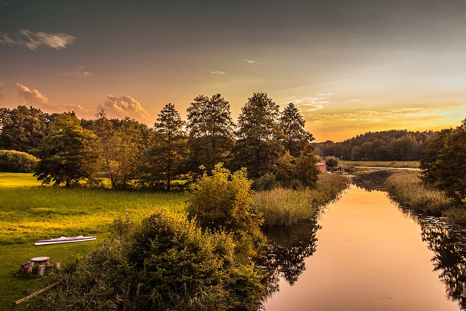 lake, water, evening, sunset, nature, landscape, sky, rest HD wallpaper
