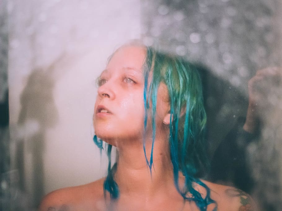human, person, finger, dye, hair, blue hair, shower, alternative HD wallpaper