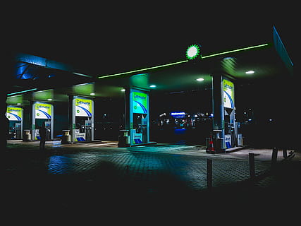 poland, green, bp, rain, neon, illuminated, night, fuel pump HD wallpaper