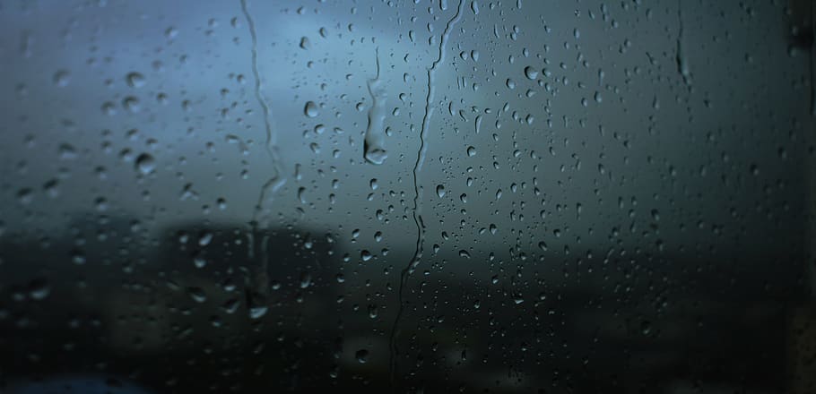 rain, glass, blue, drop, wet, water, glass - material, window HD wallpaper