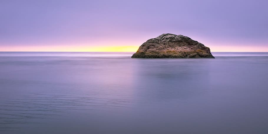 Photo of Island on Sea during Sunset, beach, dawn, light, ocean HD wallpaper