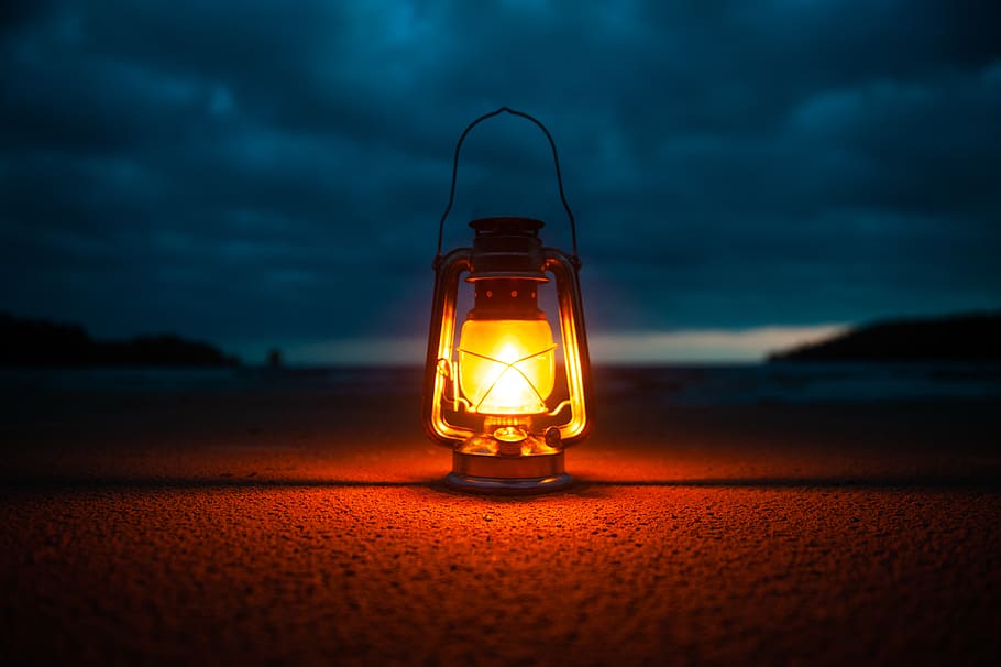 lighted kerosene lantern -, illuminated, lighting equipment, cloud - sky, HD wallpaper