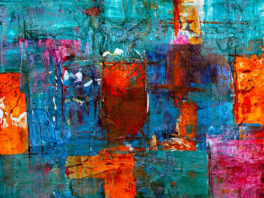 abstract painting, backgrounds, multi colored, full frame, blue HD wallpaper