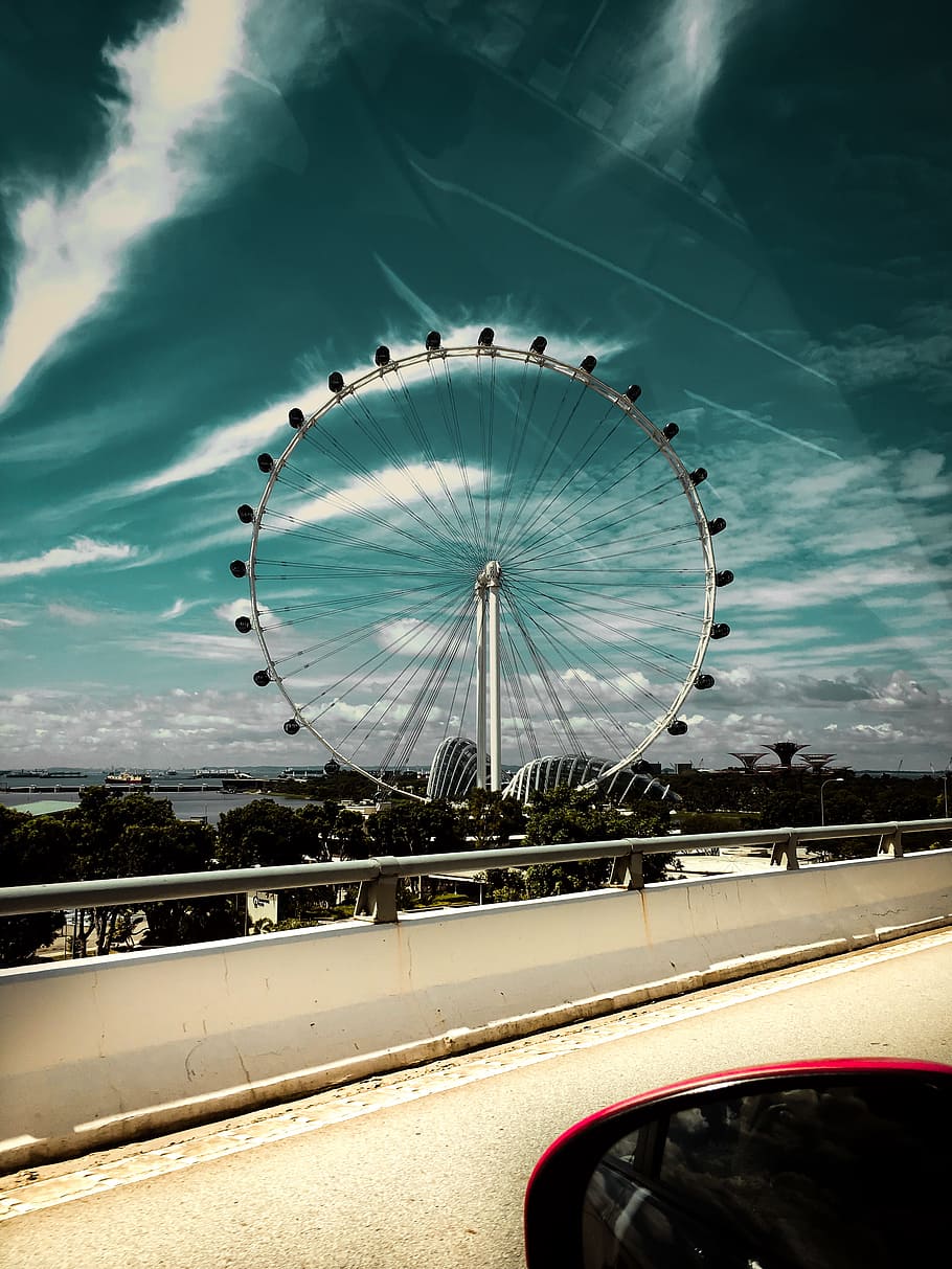 HD wallpaper: Photo of a Ferris Wheel Near Bridge, amusement, big wheel,  blue sky | Wallpaper Flare