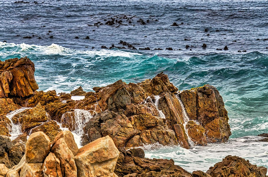 ocean, sea, waves, crashing, splash, turquoise, water, surf HD wallpaper