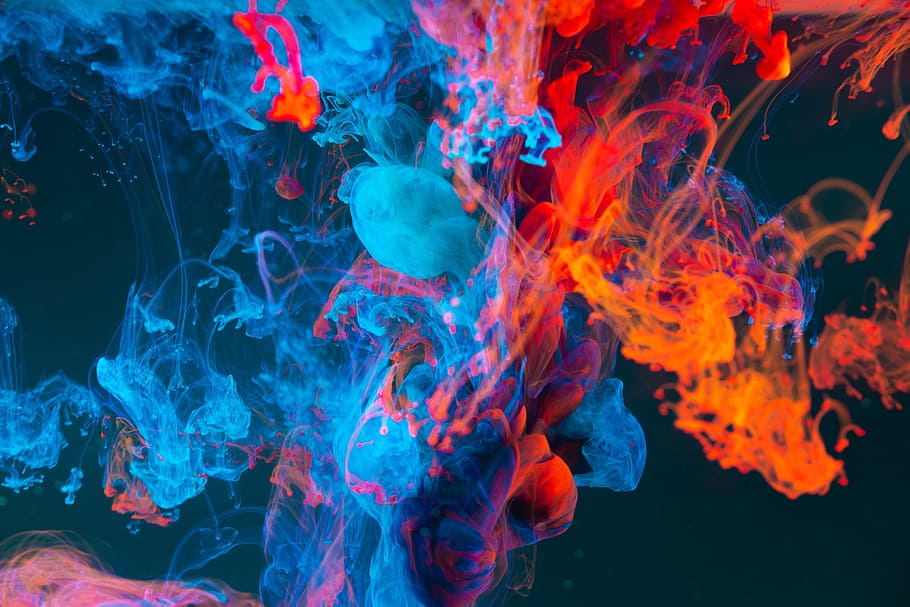 blue and orange smoke, water, sea, no people, multi colored, nature HD wallpaper
