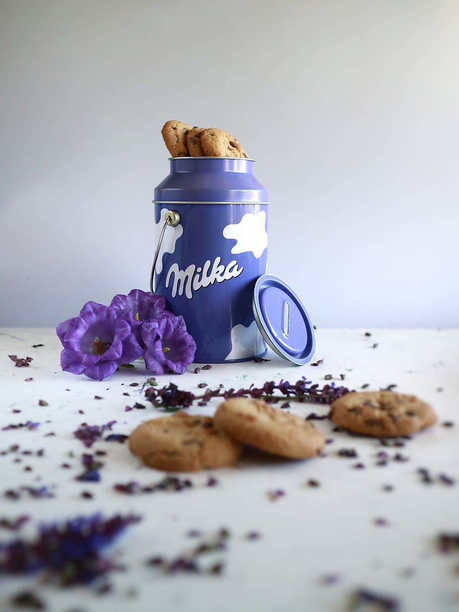 cookies in blue container, still life, freshness, indoors, table HD wallpaper