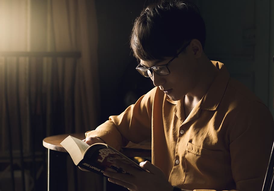 man reading book, human, person, furniture, couch, accessories HD wallpaper