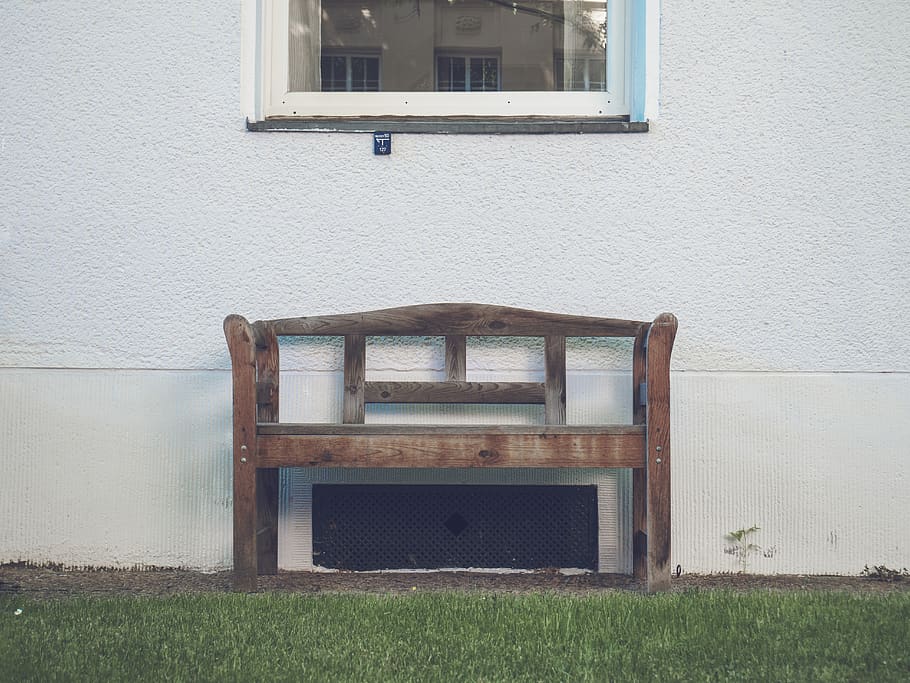 bench, wall, facade, window, grass, white, texture, wood, urban, HD wallpaper