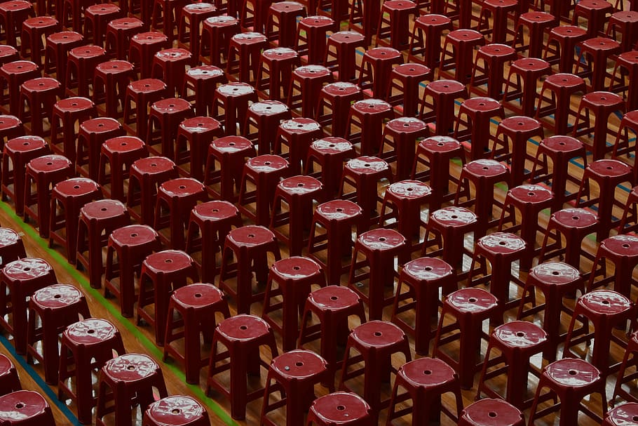 chairs, stools, stock, pattern, school, hall, rows, columns HD wallpaper
