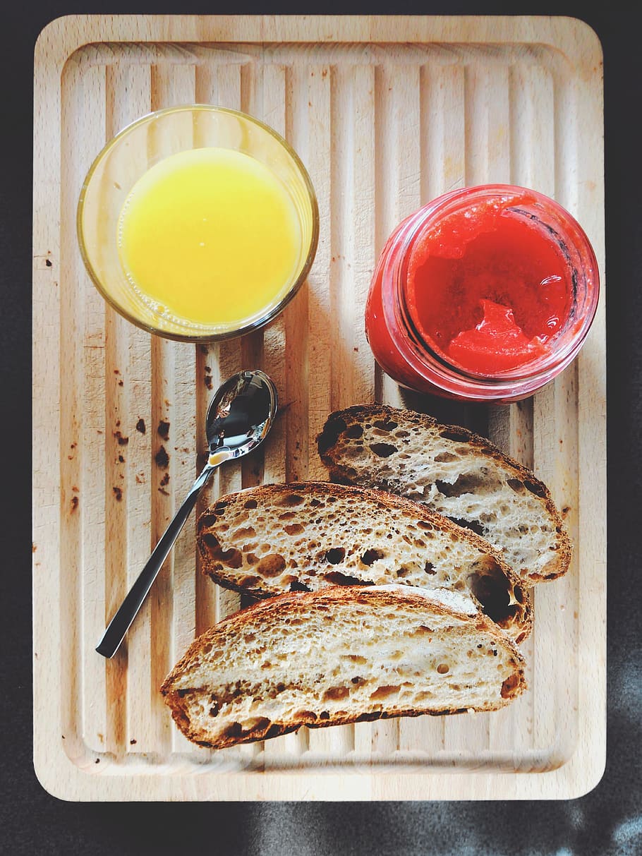 Orange Juice, Jam And Bread, baking, breakfast, delicious, drink HD wallpaper