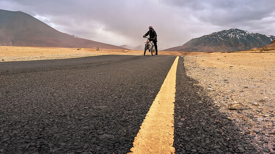 man riding on bicycle, transportation, road, cloud - sky, one person HD wallpaper