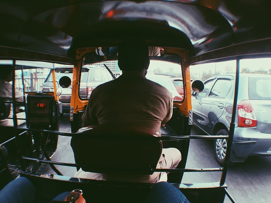 india, mumbai, 2, rickshaw, taxi, mode of transportation, rear view HD wallpaper