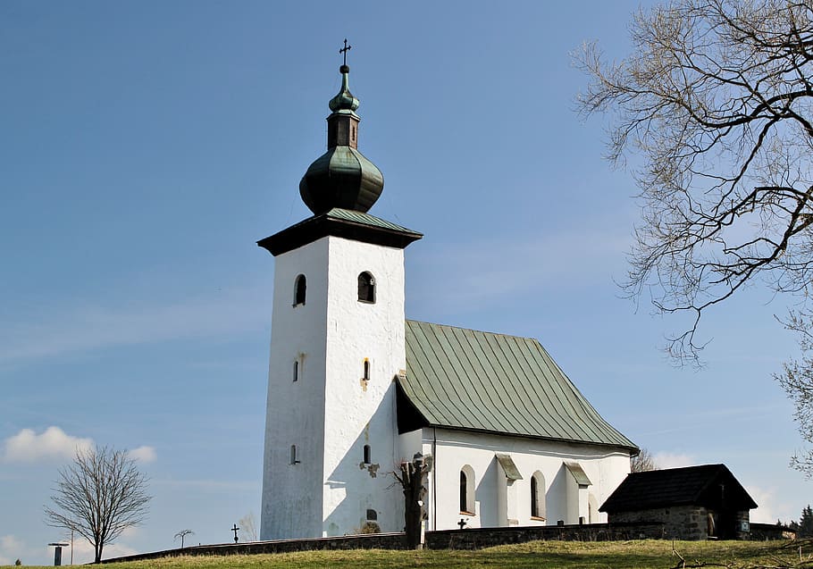 tower, building, steeple, spire, architecture, grass, plant HD wallpaper