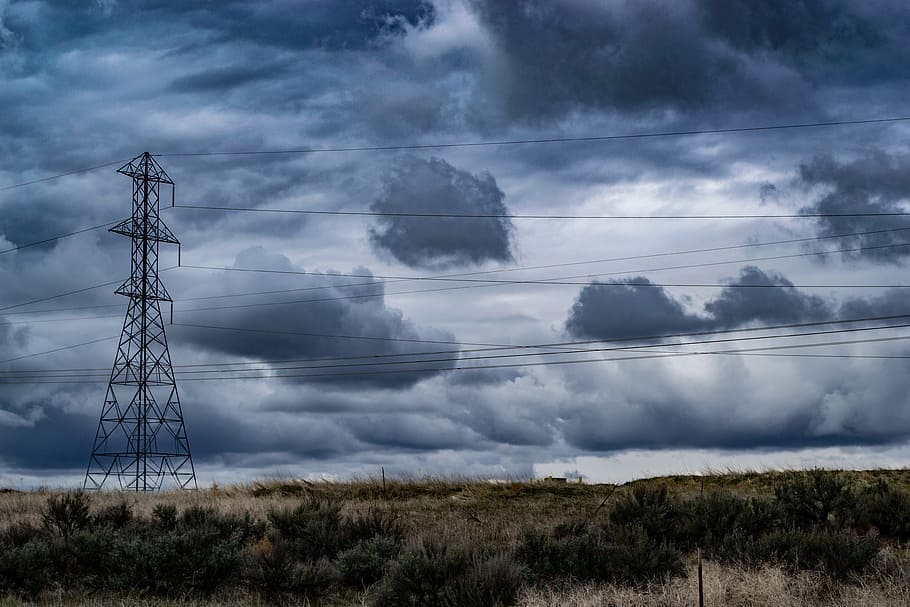 View of Electric Post, blue sky, clouds, cloudscape, cloudy sky HD wallpaper