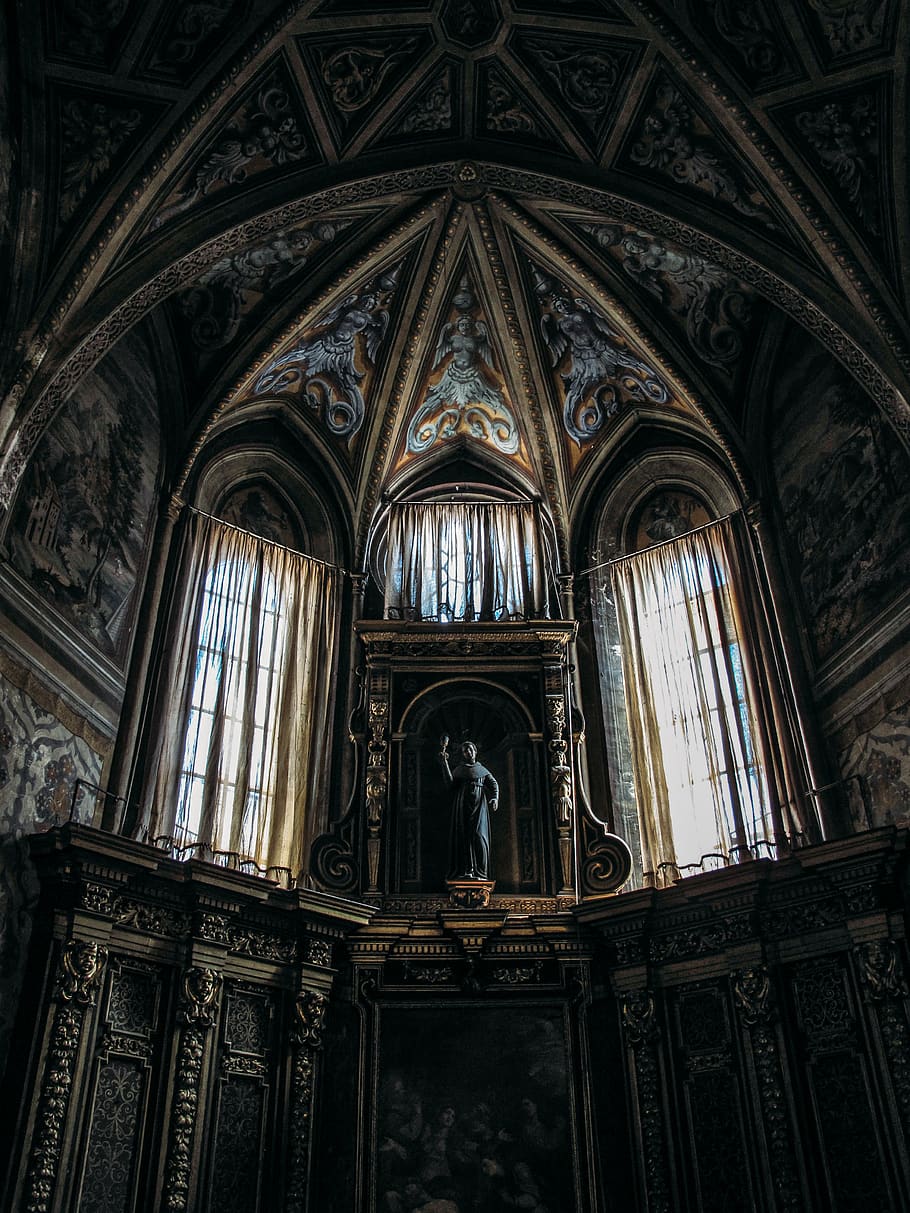 church interior showing statue, architecture, building, altar HD wallpaper