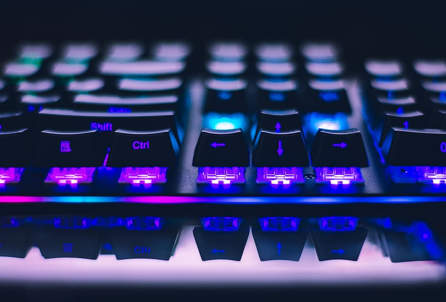 Close-Up Photo of Gaming Keyboard, arrows, blur, buttons, computer keyboard