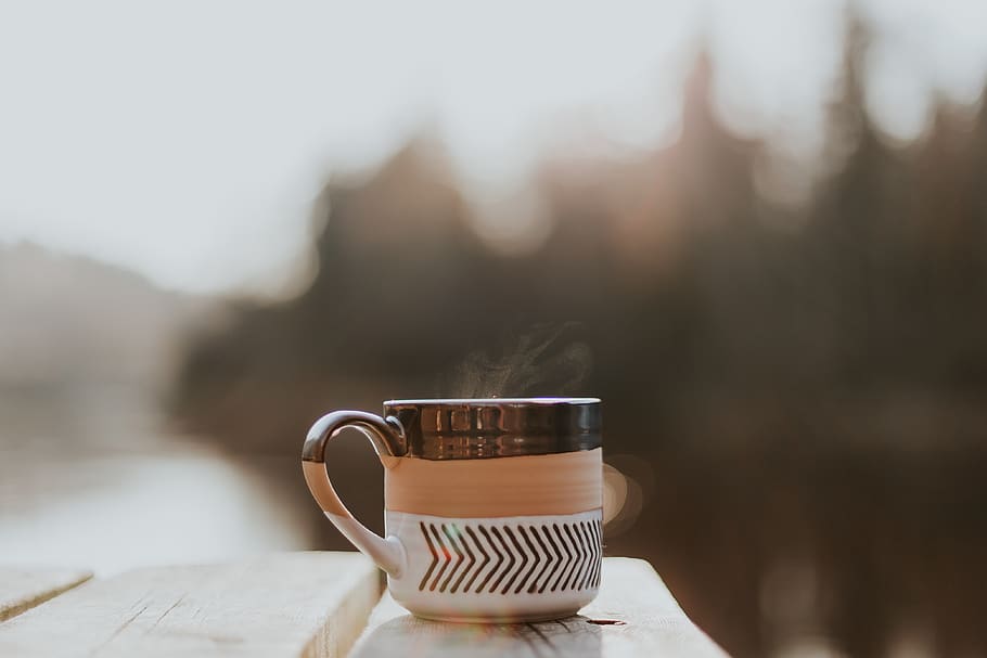 white and brown ceramic mug, cup, drink, refreshment, coffee HD wallpaper