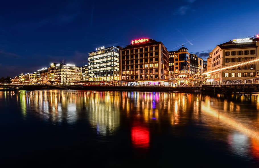 city, twilight, lights, reflection, urban, architecture, sky HD wallpaper