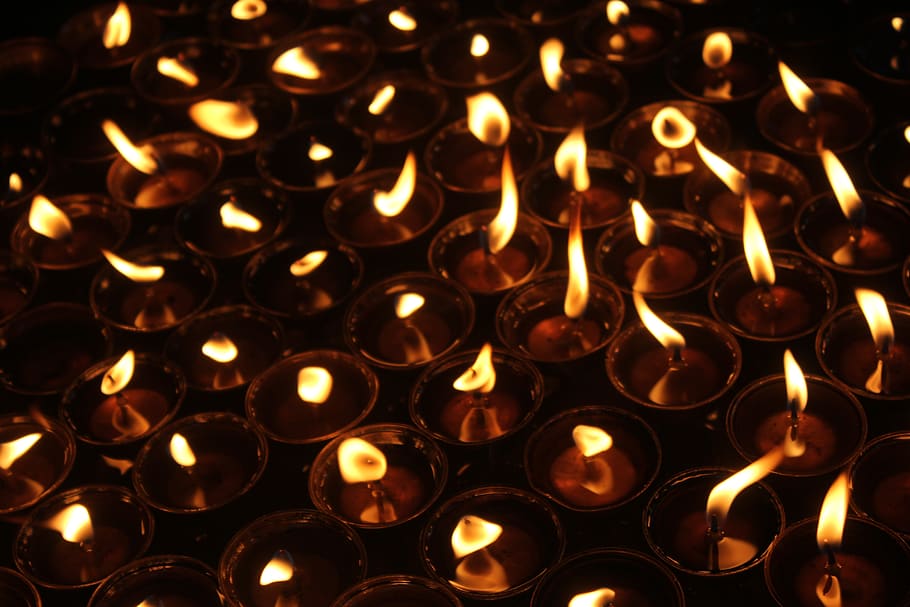 lightened tealight candle lot, burning, flame, fire, fire - natural phenomenon HD wallpaper