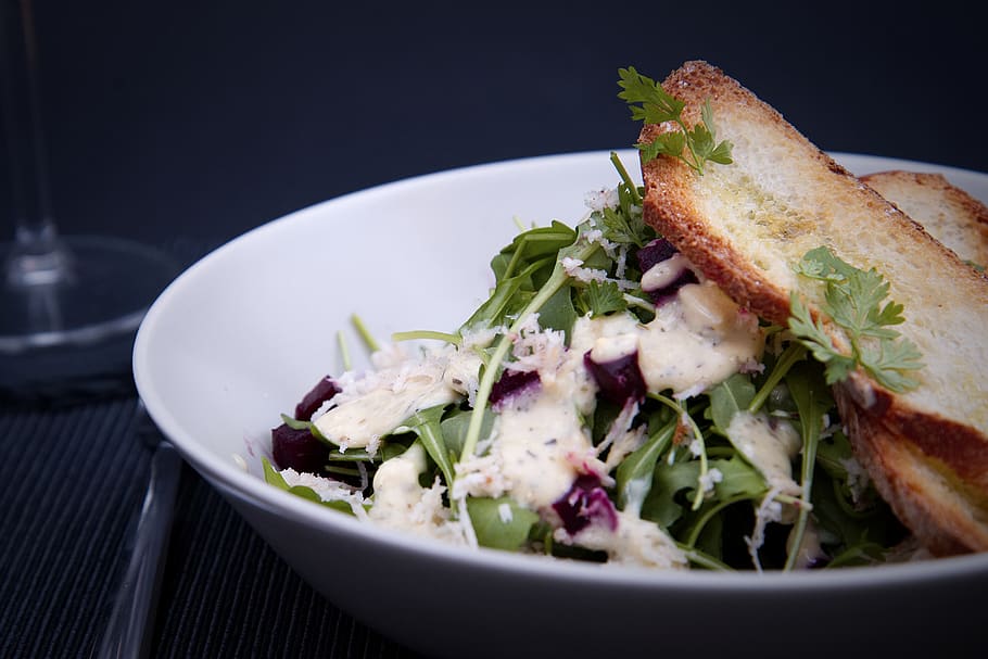 garden salad with toasted bread, food, sandwich, plant, produce HD wallpaper