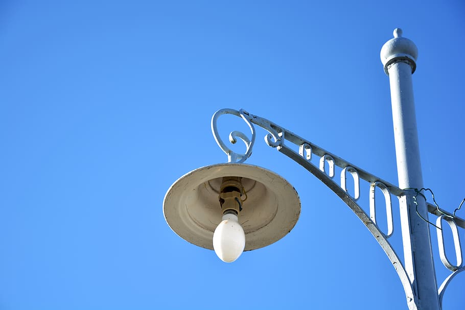 lamp, post, blue, sky, low angle view, clear sky, lighting equipment HD wallpaper