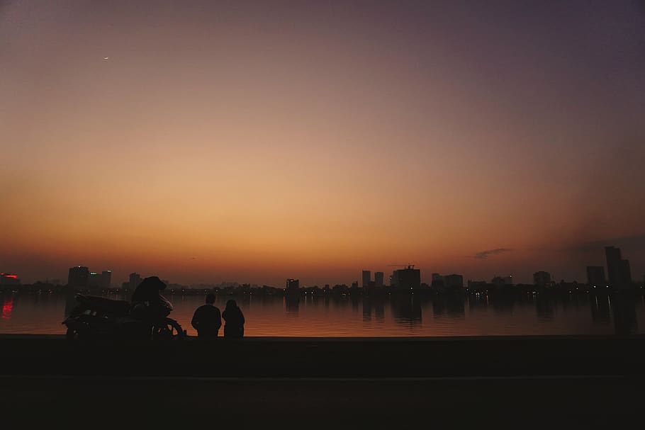 vietnam, west lake, sunset, hanoi, couple, relax, together, HD wallpaper