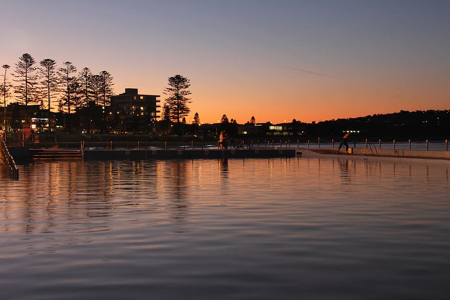 australia, sydney, dee why, rock pool, sunset, beach, sky, water HD wallpaper