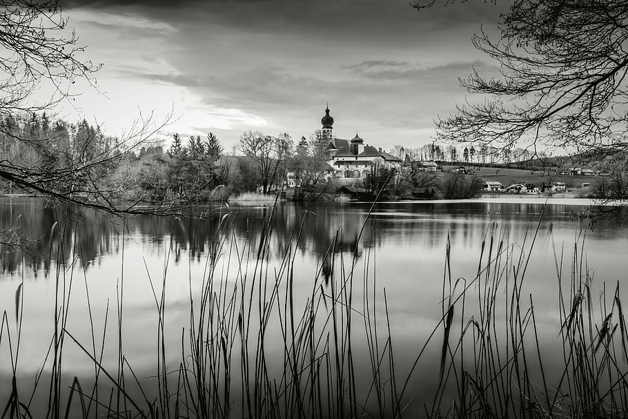 bw, white, black, historical, nature, architecture, landscape HD wallpaper
