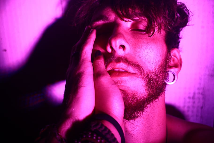 Person Touching Man's Face, close-up, eyes closed, facial hair HD wallpaper