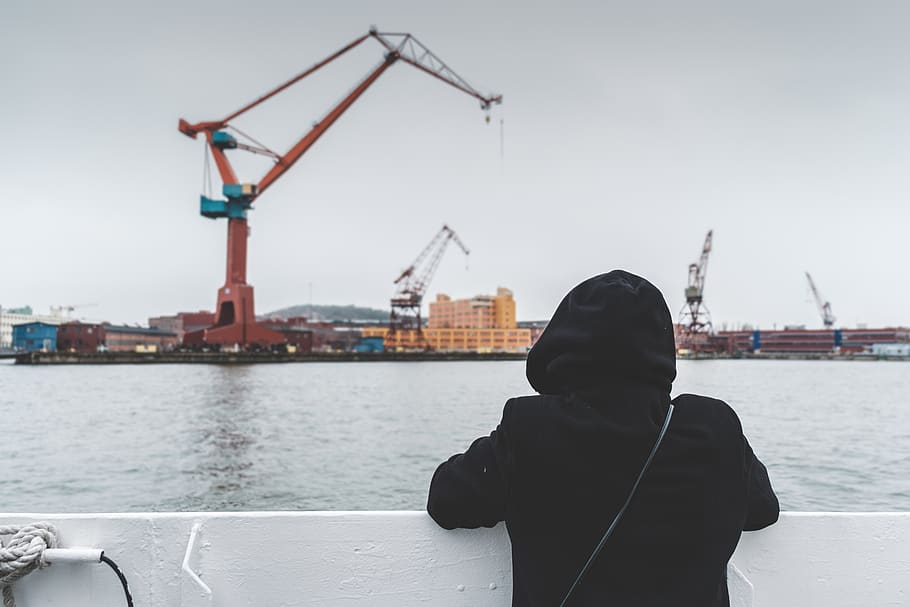 sweden, gothenburg, water, ocean, cranes, urban, industry, boat