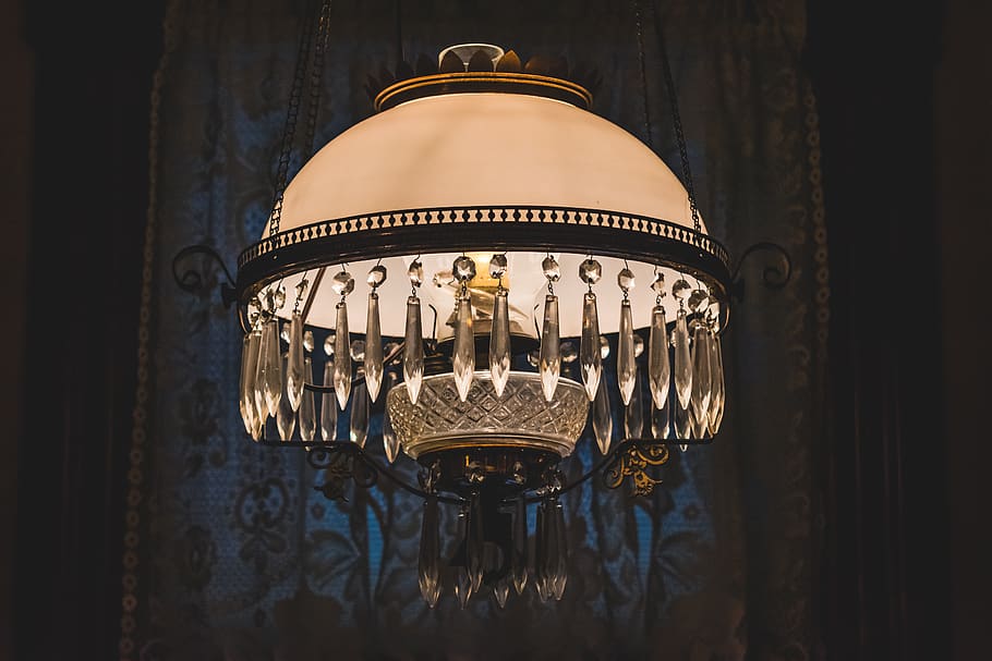 light, lamp, curtain, window, house, indoors, lace, dark, crystal HD wallpaper