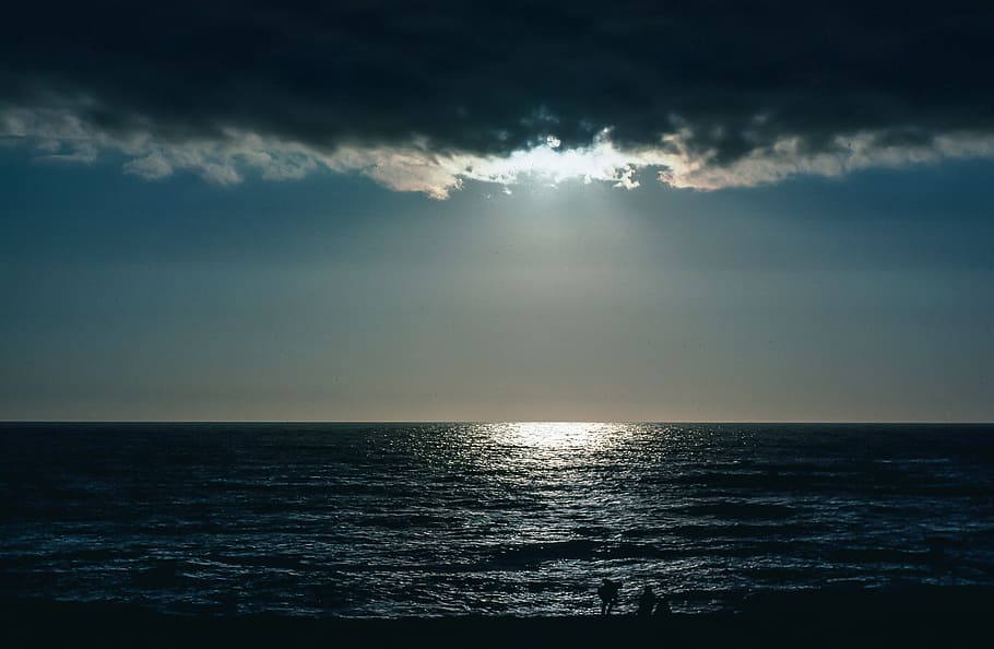 Sun spot on water, beautiful, cloud, clouds, coast, horizon, landscape, HD wallpaper