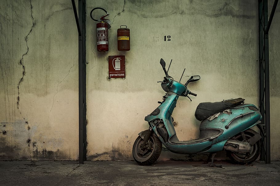 teal automatic scooter, vehicle, transportation, motorcycle, florence HD wallpaper