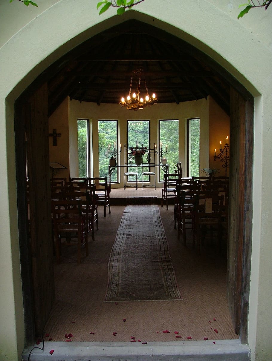 south africa, knysna, church, wedding, chairs, table, church interior