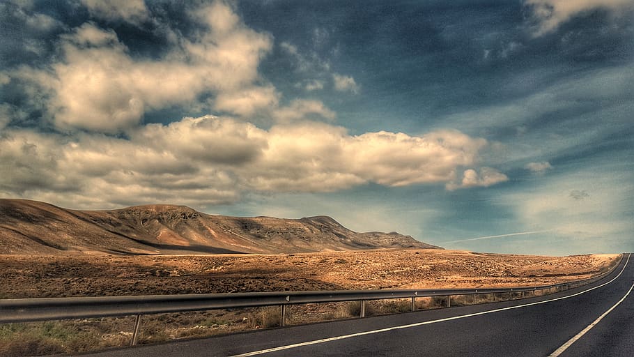 Landscape Photography of Brown Mountain, asphalt, clouds, desert HD wallpaper