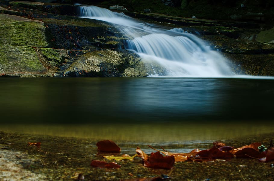 waterfalls poster, long exposure, beauty in nature, scenics - nature HD wallpaper