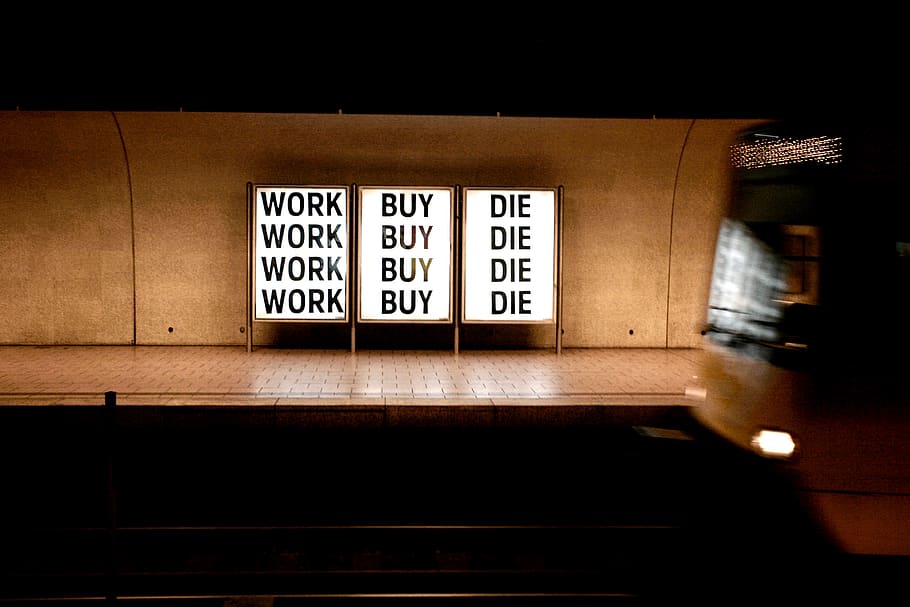 three white work lighted signage lot, text, communication, western script HD wallpaper