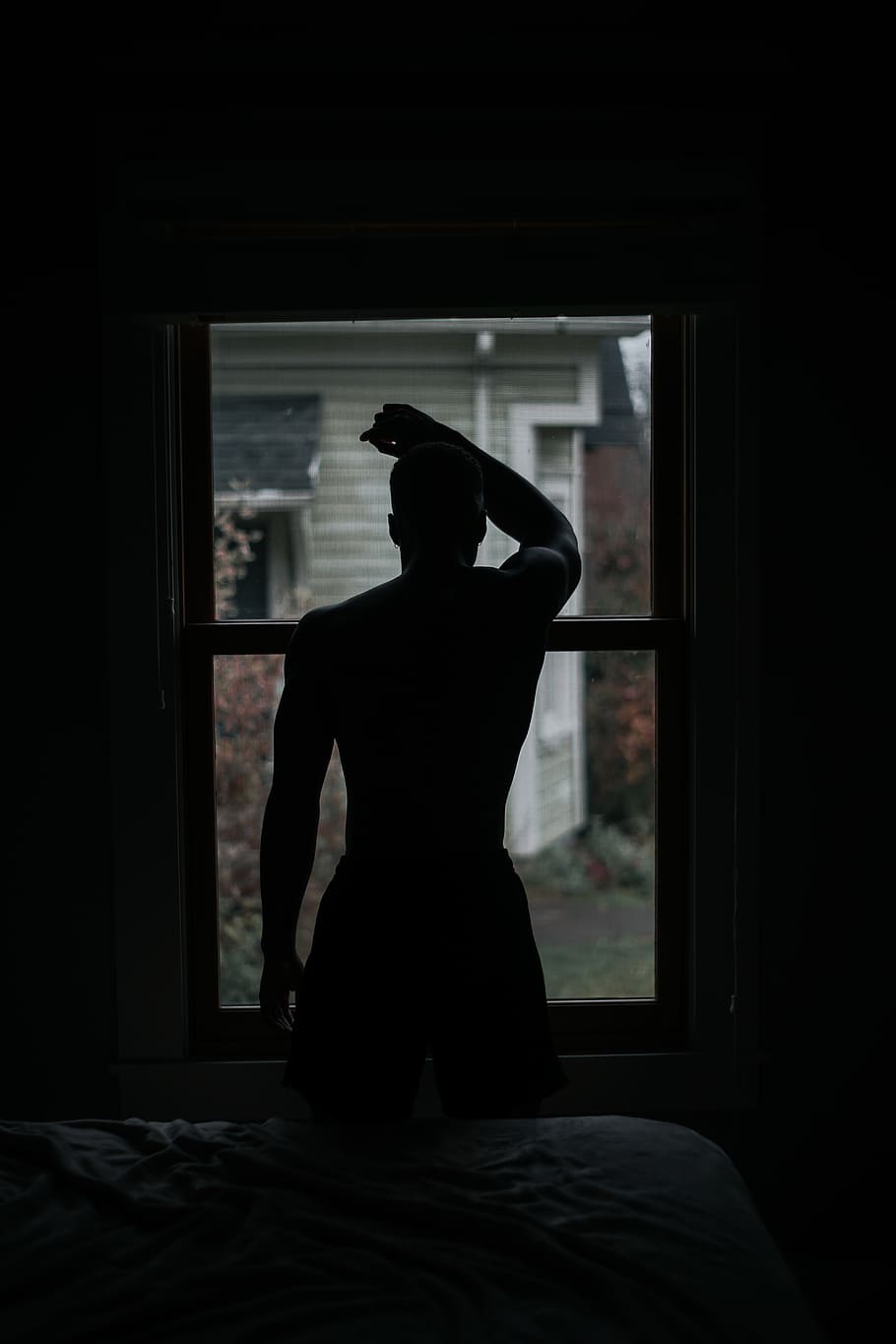 indoors, window, one person, real people, silhouette, three quarter length HD wallpaper